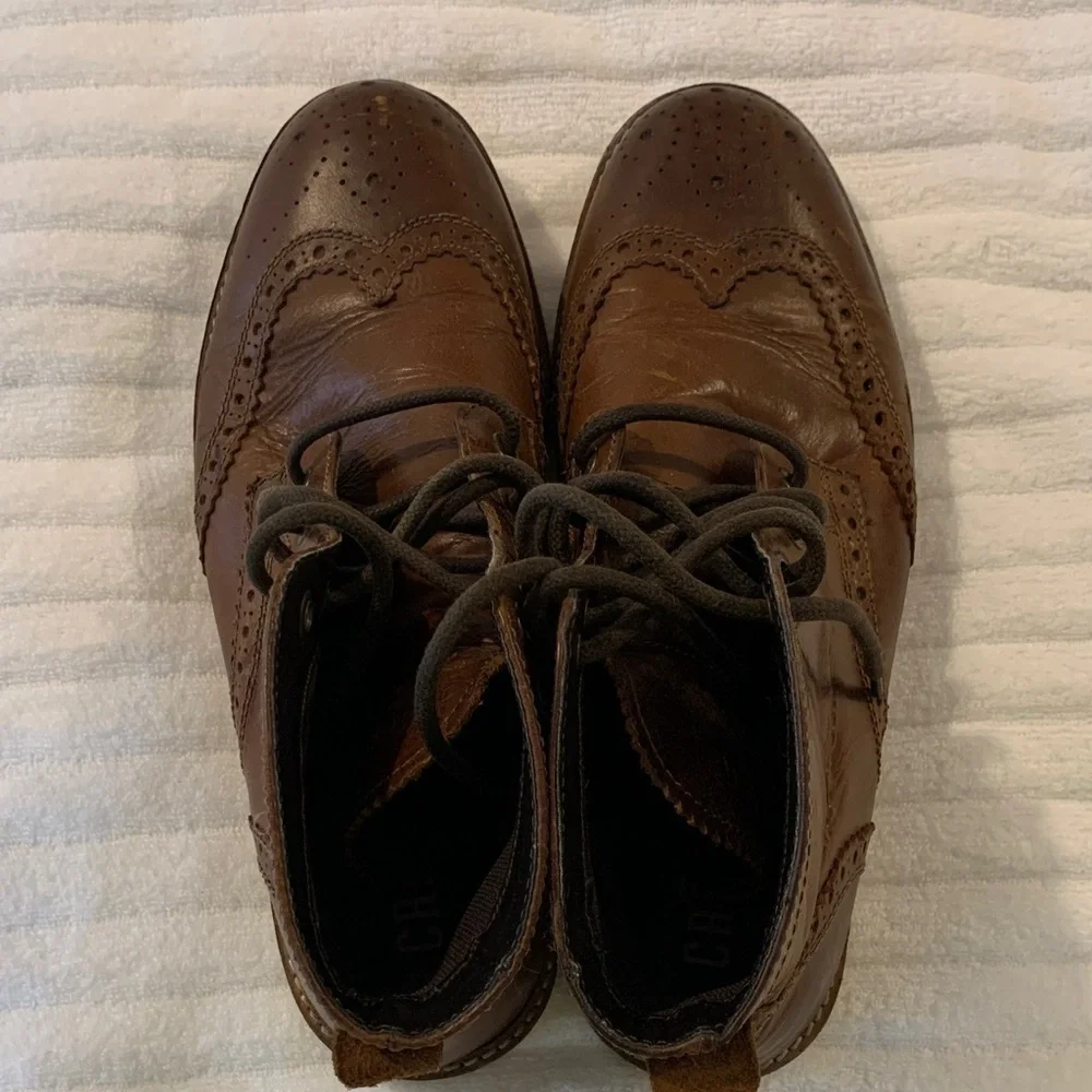 Crevo Men's Chestnut Leather Brogue Boardwalk Wingtip Ankle Boots Size 11​​​​​